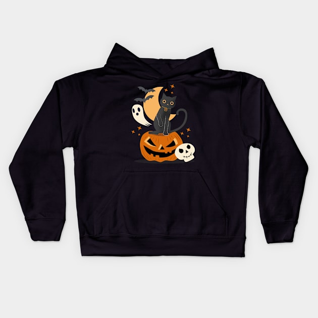 Black Magic Cat Kids Hoodie by emanuelacarratoni